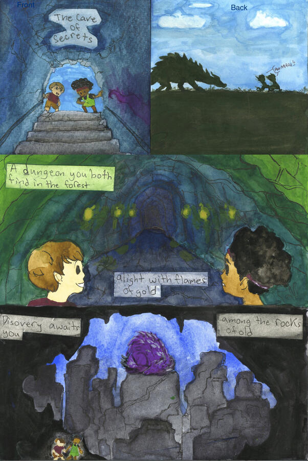 The Cave of Secrets (2024) Illustrated Book-Front and Back Cover +Pages1 and 2