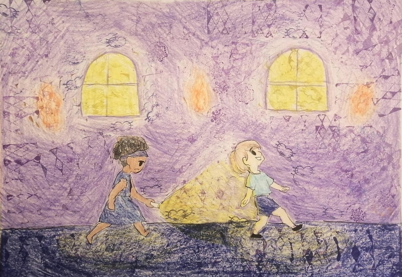 The Cave of Secrets (2024) Stamp and colored pencil experiment